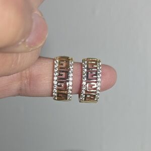 14k Gold Plated 3 Tone Crystal Hoop Earrings - Elegant Women Jewelry